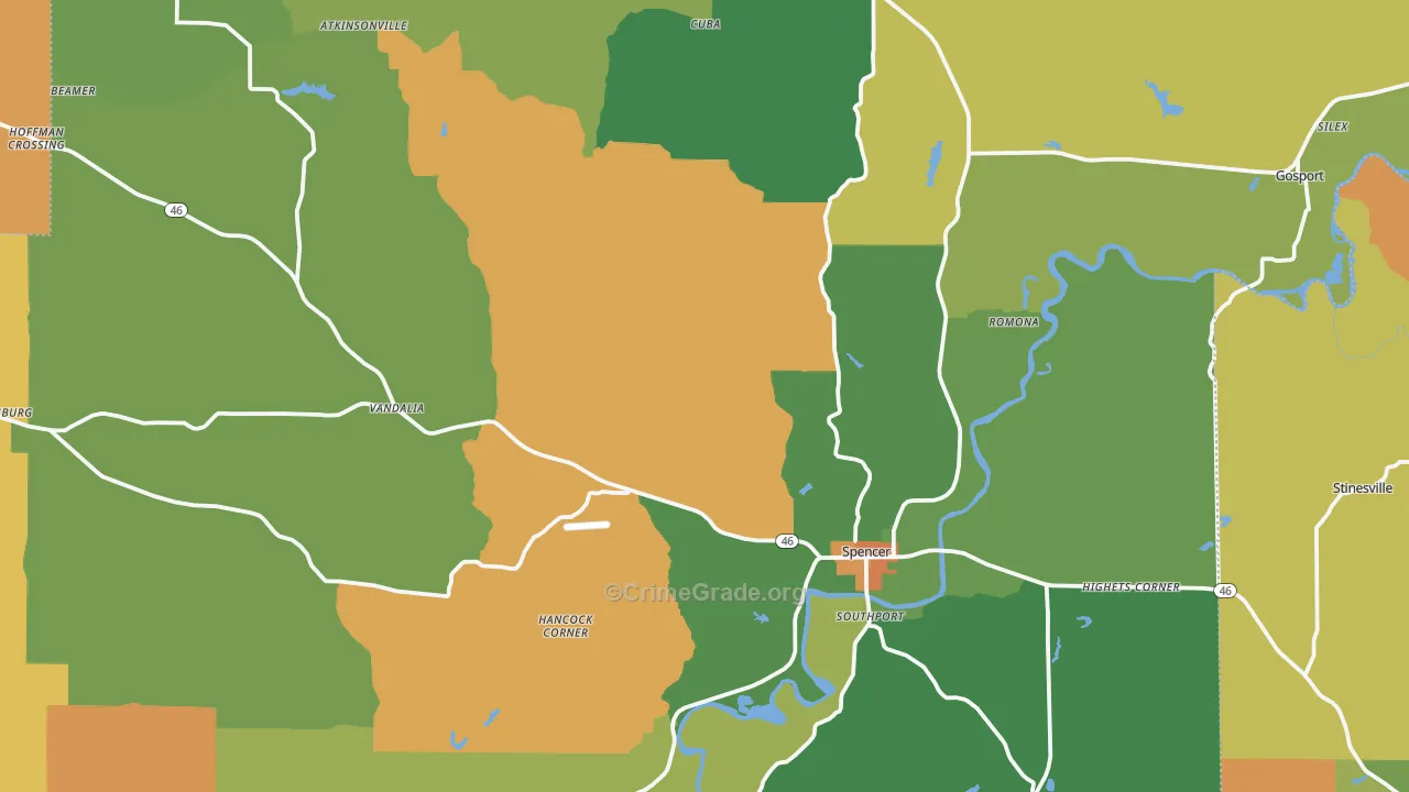 Owen County, IN Map of Robbery Rates