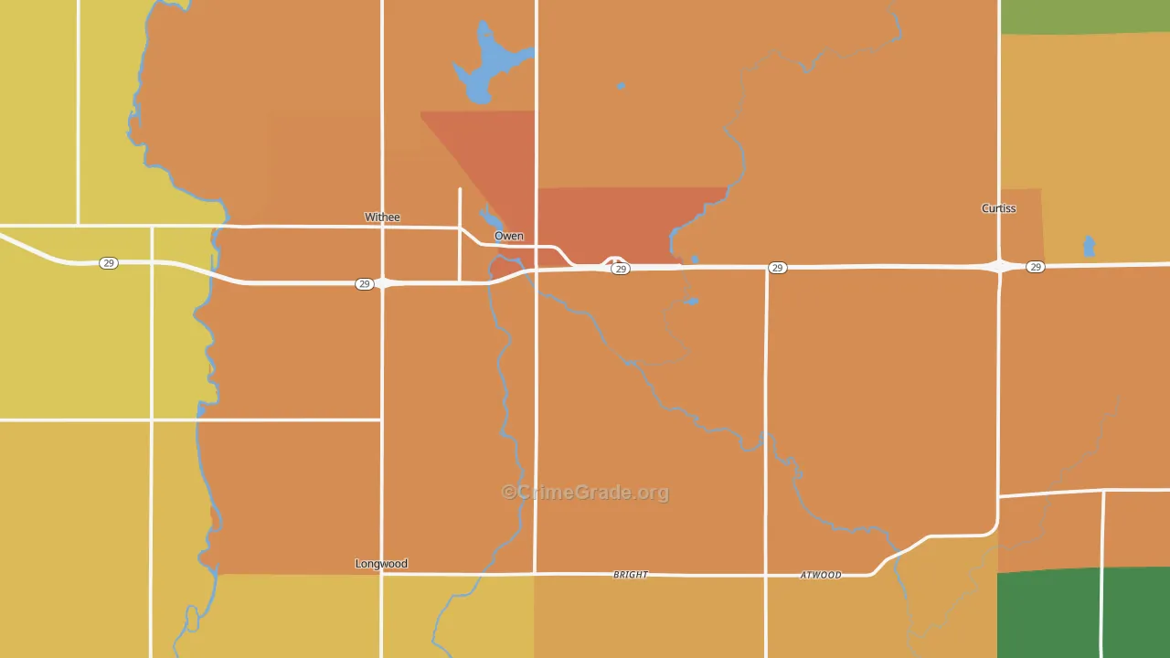 Owen, WI Map of Robbery Rates