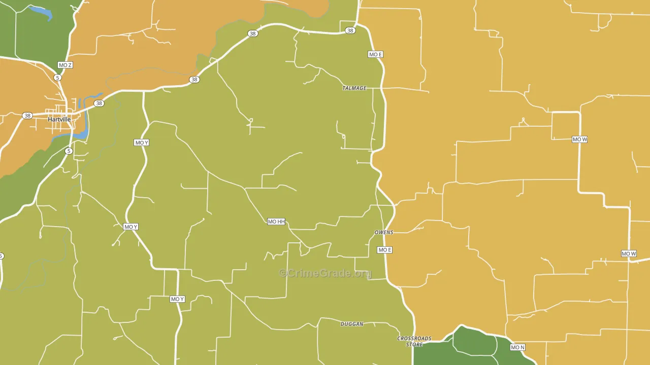 Owens, MO Map of Robbery Rates
