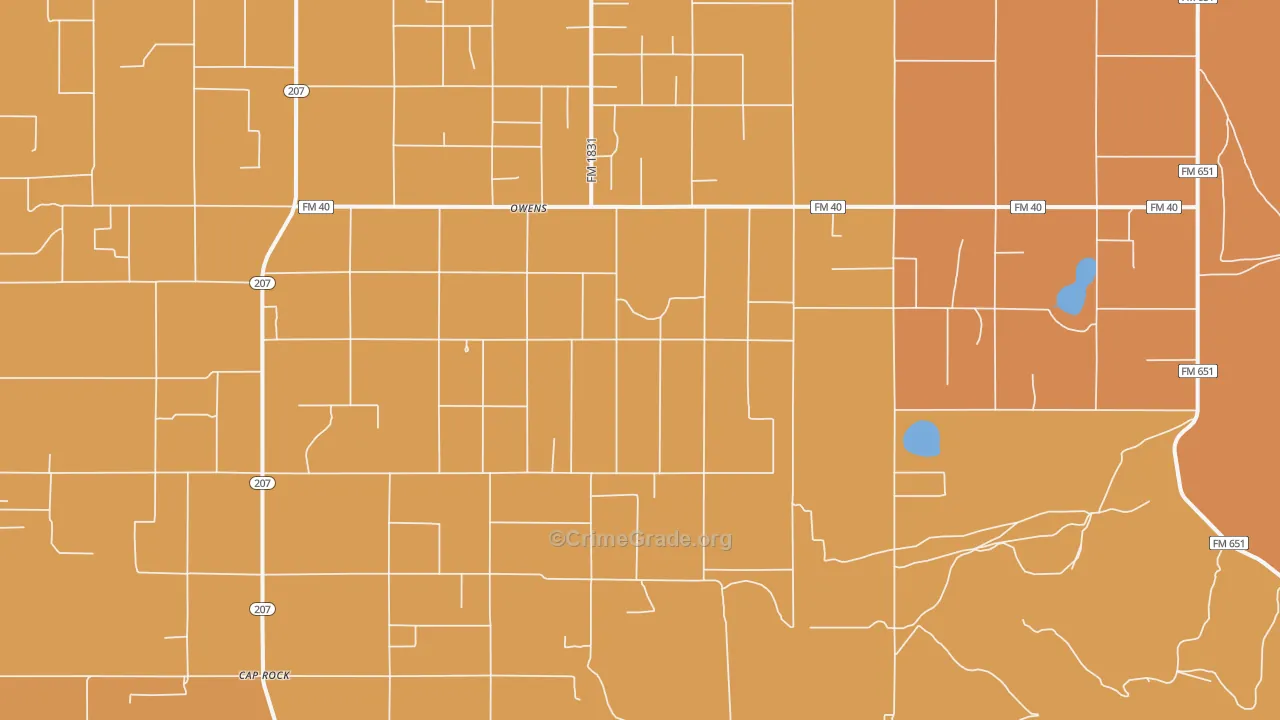 Owens, TX Map of Robbery Rates