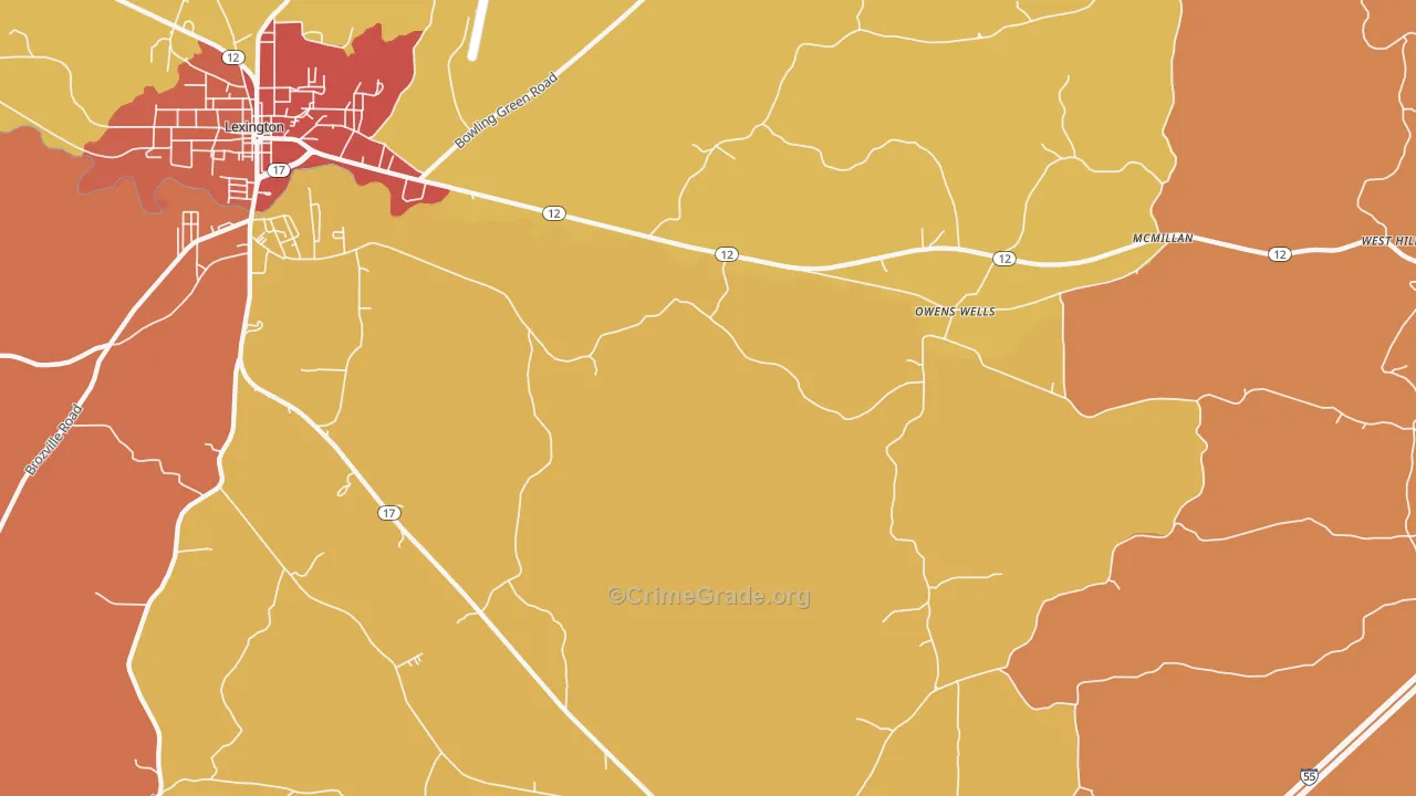Owens Wells, MS Map of Robbery Rates