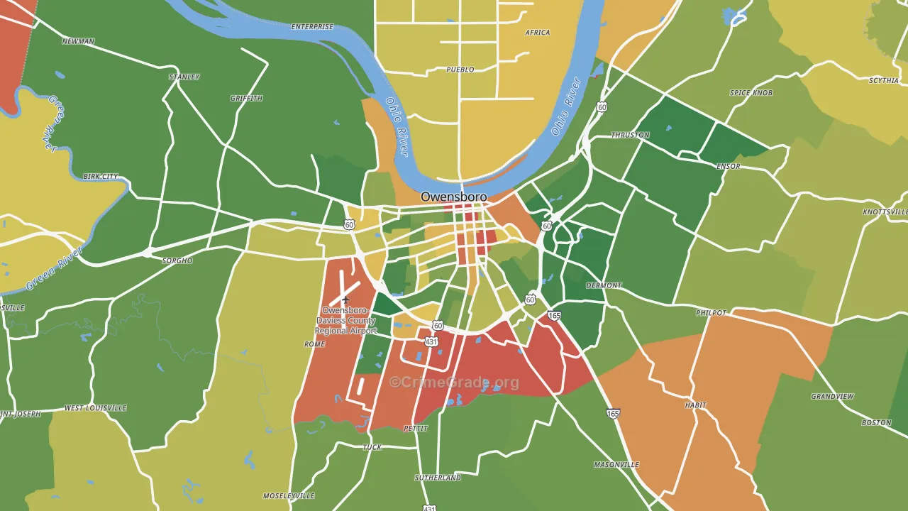 Owensboro, KY Map of Robbery Rates