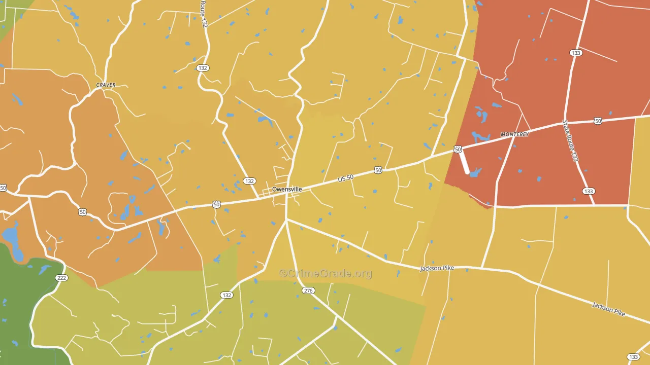 Owensville, OH Map of Robbery Rates