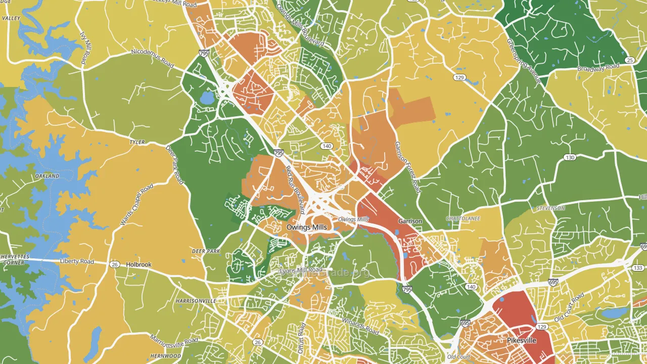 Owings Mills, MD Map of Robbery Rates