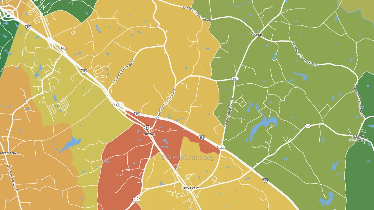 Owings, SC Map of Robbery Rates