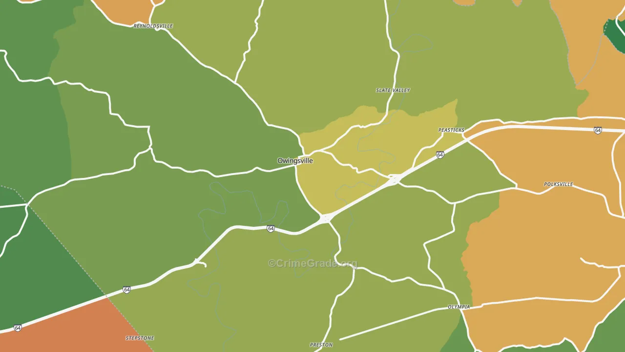 Owingsville, KY Map of Robbery Rates