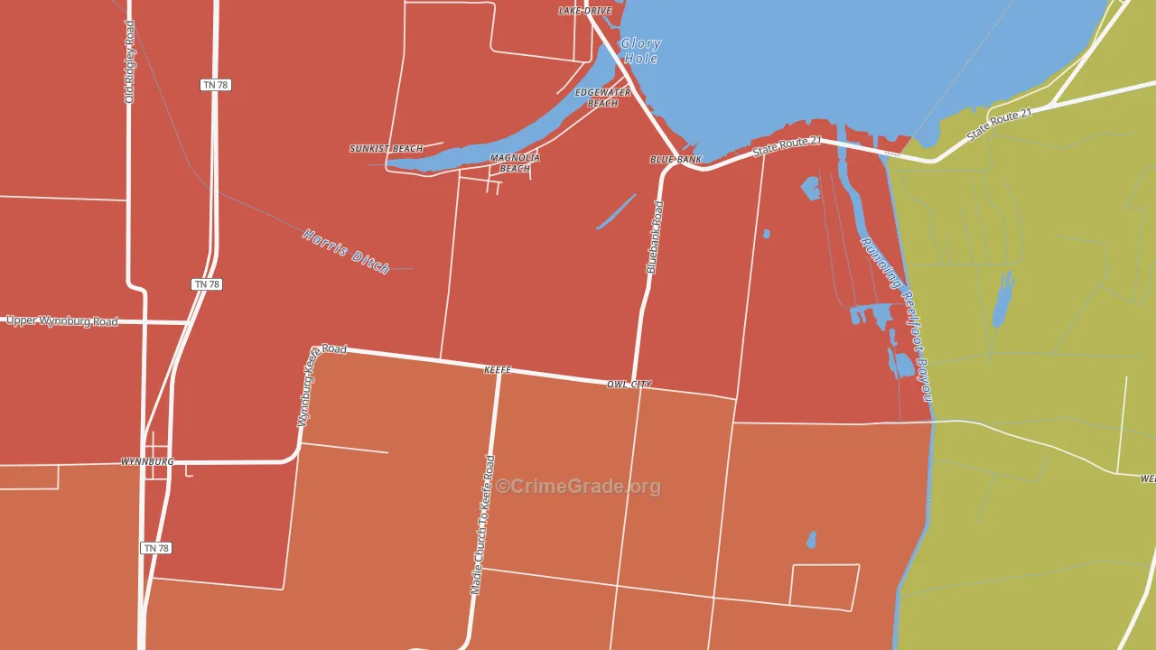 Owl City, TN Map of Robbery Rates