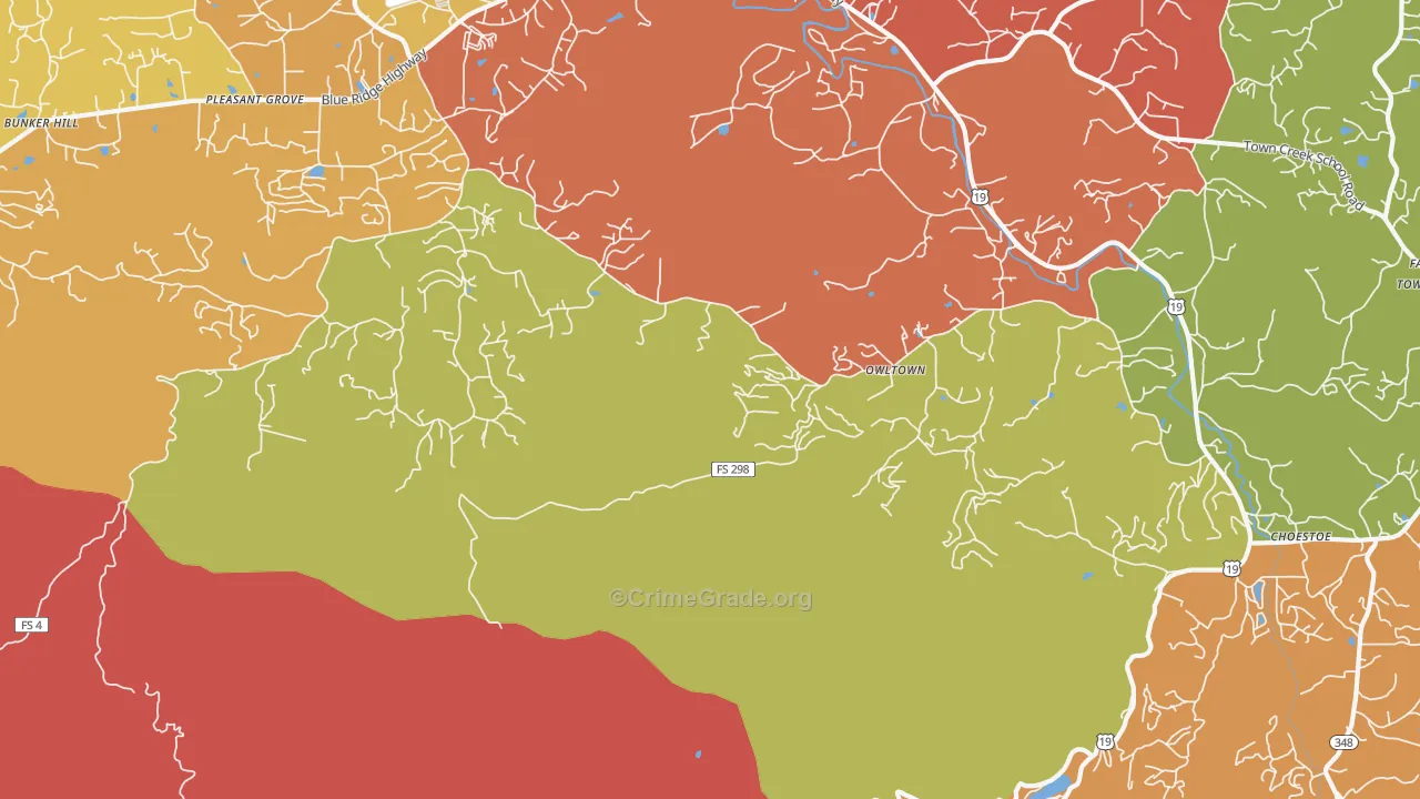 Owltown, GA Map of Robbery Rates