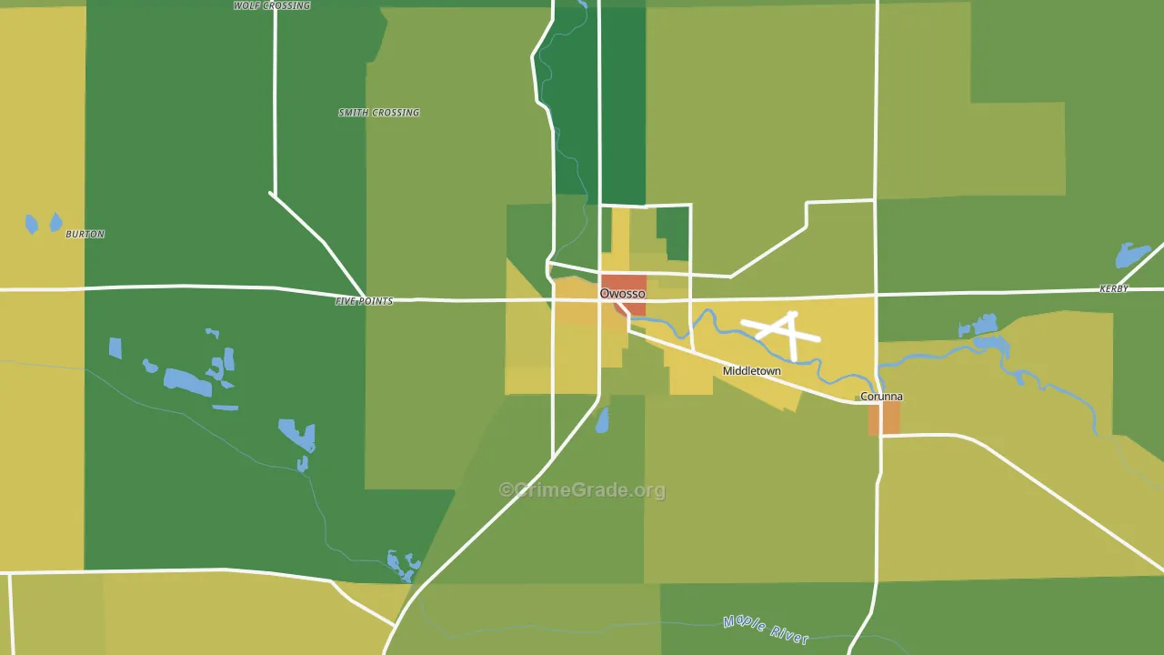 Owosso, MI Map of Robbery Rates
