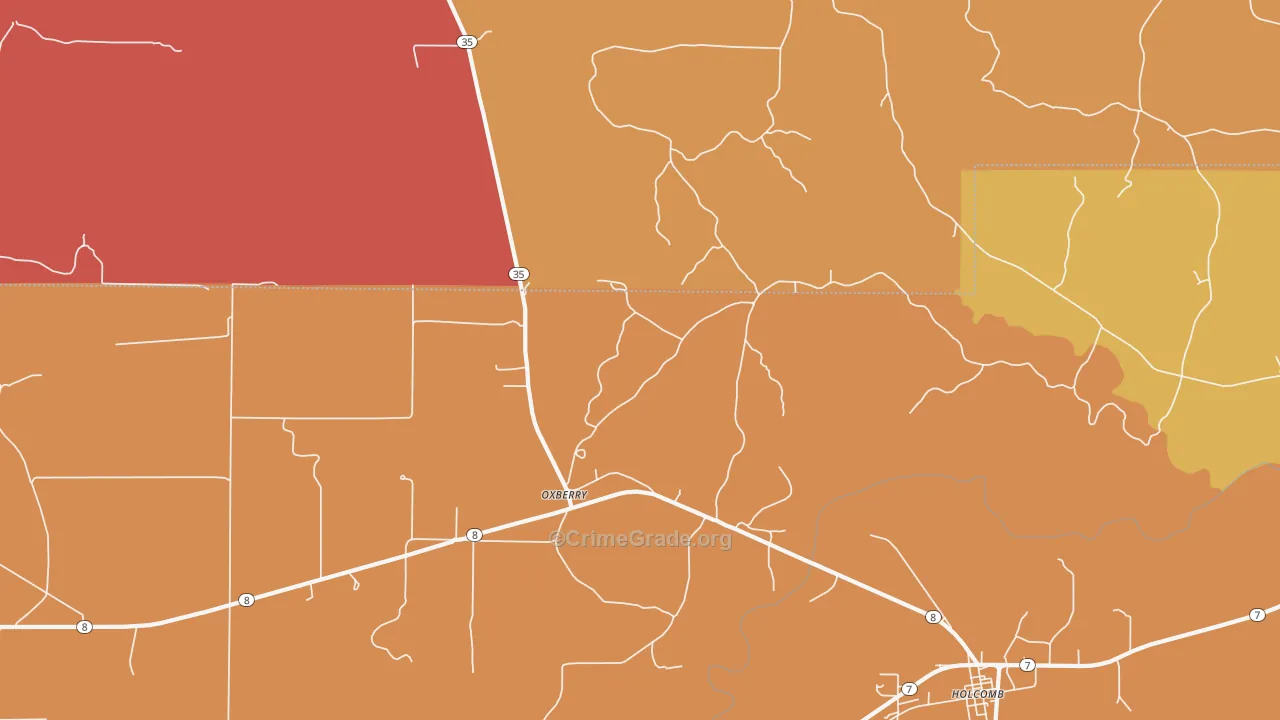 Oxberry, MS Map of Robbery Rates