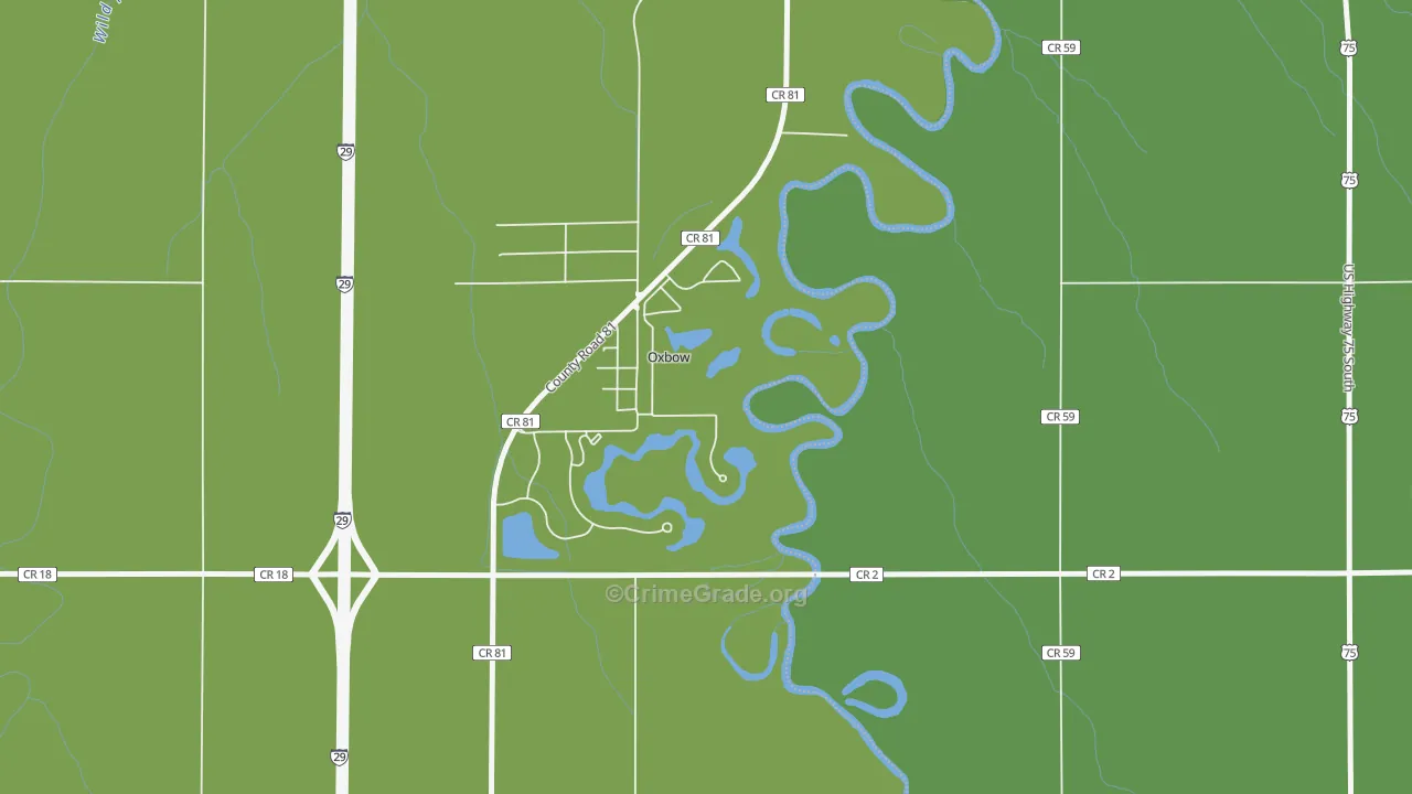 Oxbow, ND Map of Robbery Rates