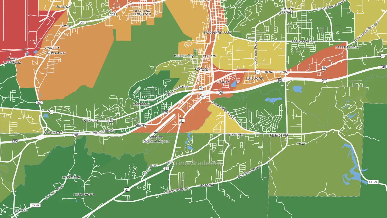 Oxford, AL Map of Robbery Rates