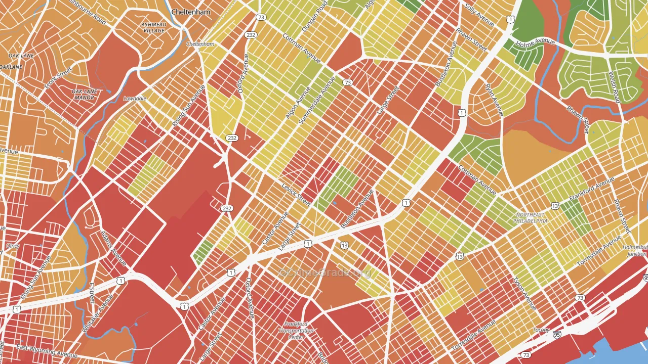 Oxford Circle, Philadelphia, PA Map of Robbery Rates