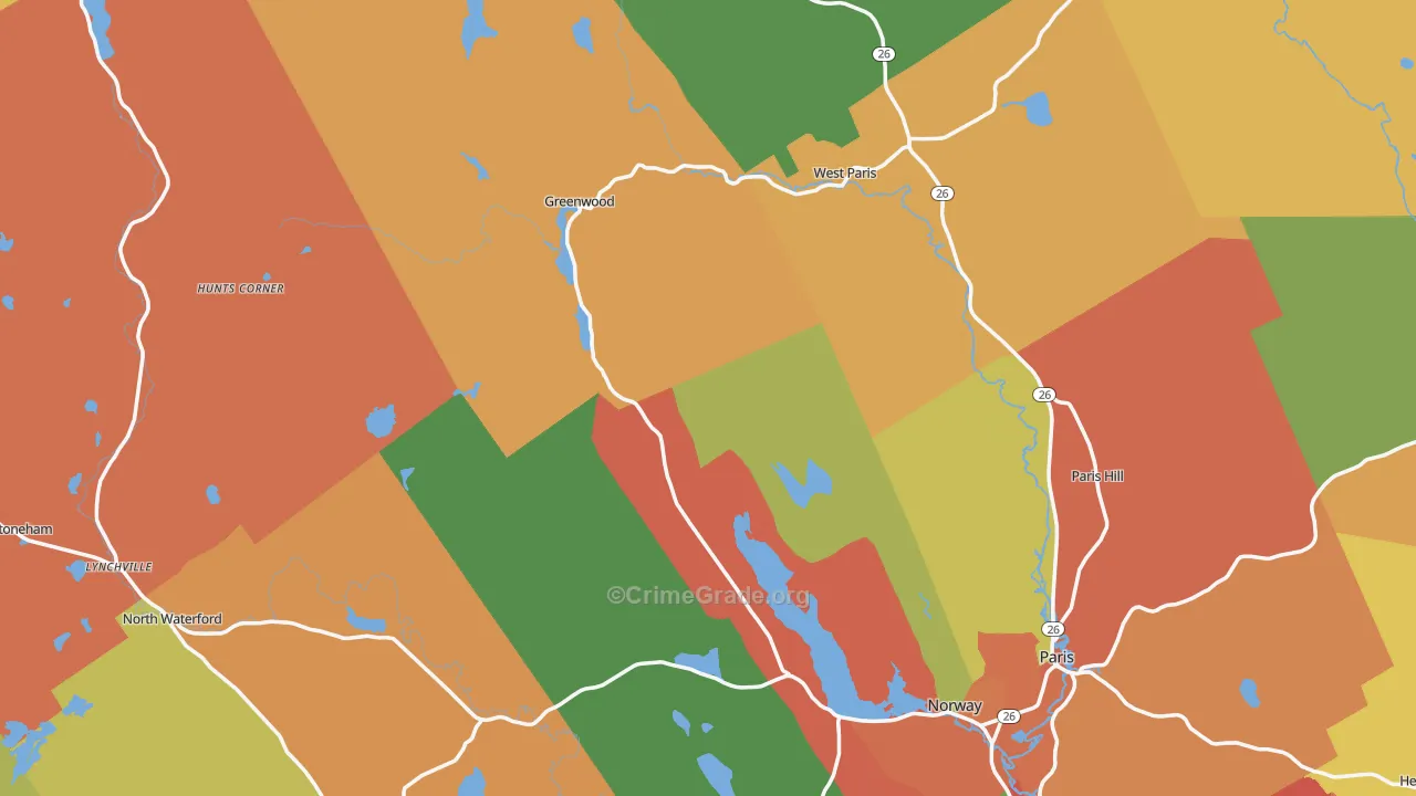 Oxford County, ME Map of Robbery Rates