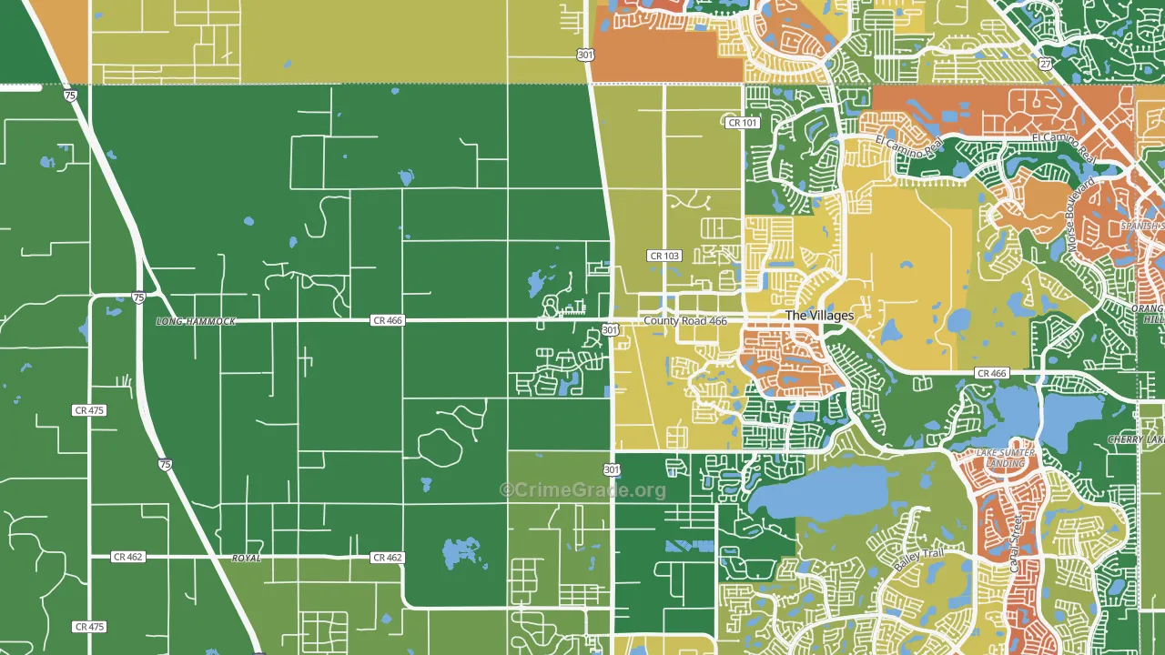 Oxford, FL Map of Robbery Rates