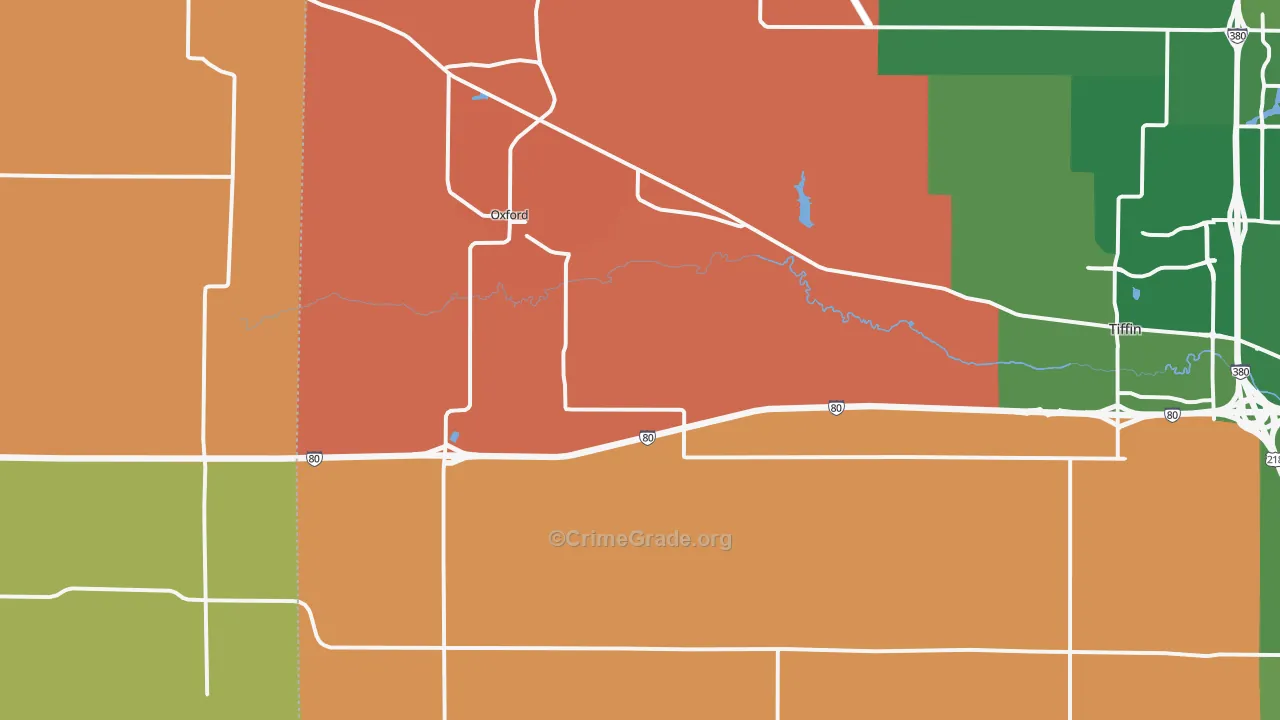 Oxford, IA Map of Robbery Rates