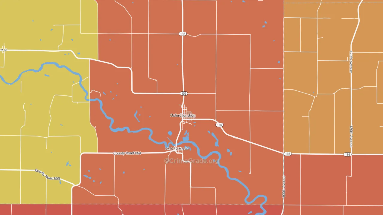 Oxford Junction, IA Map of Robbery Rates