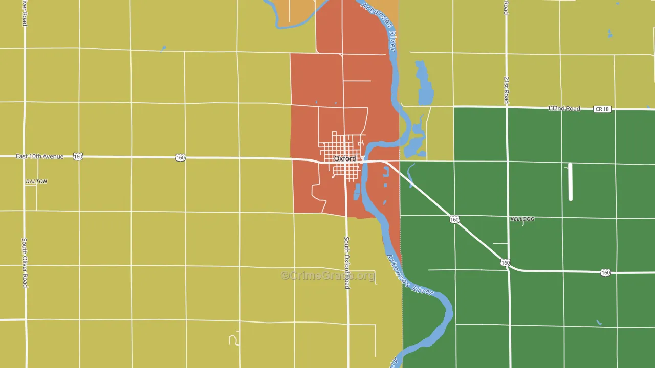 Oxford, KS Map of Robbery Rates