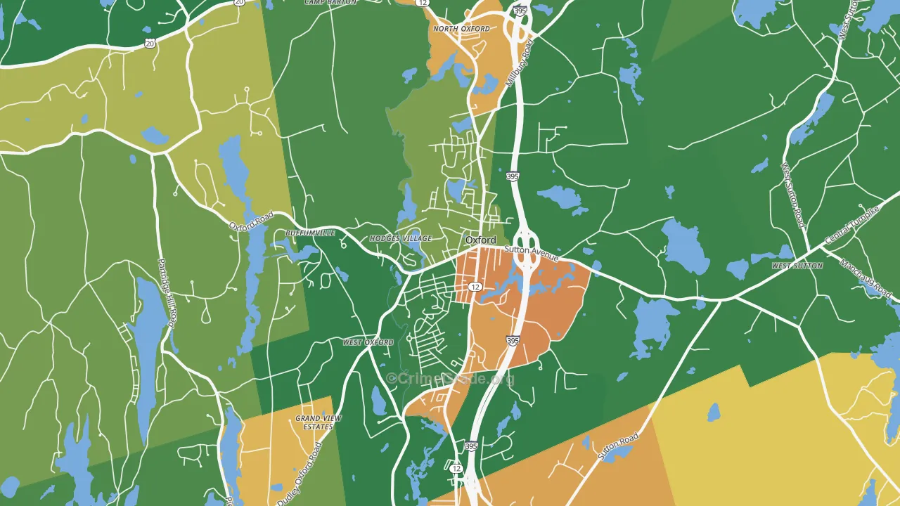 Oxford, MA Map of Robbery Rates