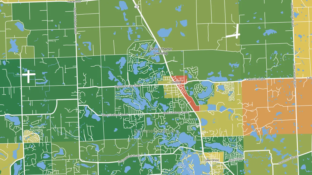 Oxford, MI Map of Robbery Rates