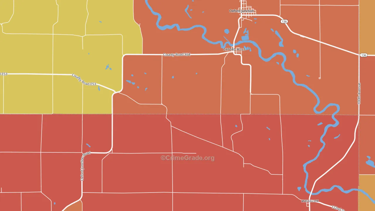 Oxford Mills, IA Map of Robbery Rates