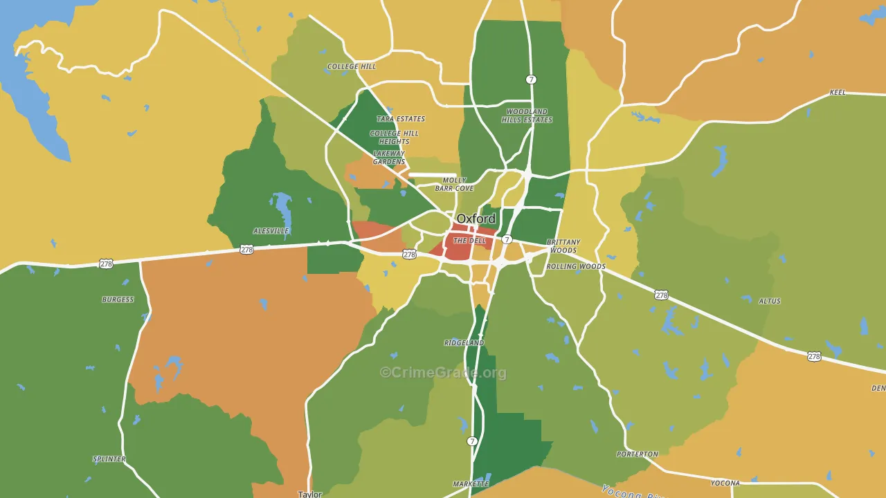 Oxford, MS Map of Robbery Rates