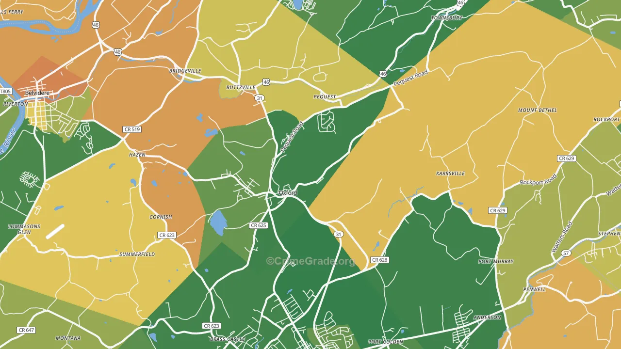 Oxford, NJ Map of Robbery Rates