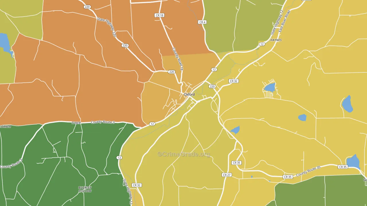 Oxford, NY Map of Robbery Rates