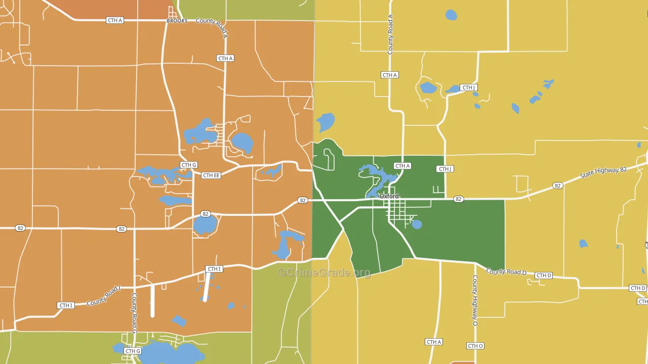 Oxford, WI Map of Robbery Rates