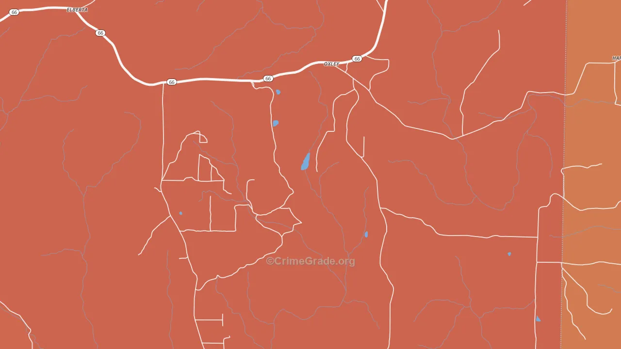 Oxley, AR Map of Robbery Rates