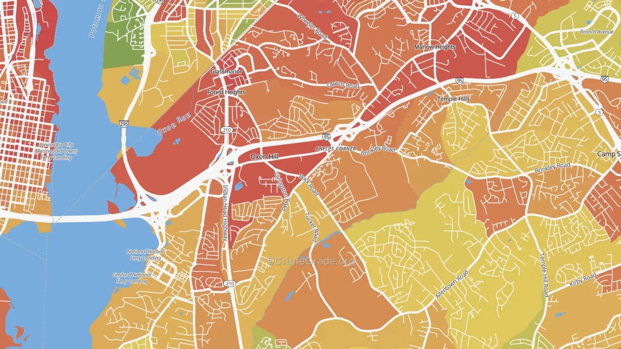 Oxon Hill-Glassmanor, Oxon Hill, MD Map of Robbery Rates