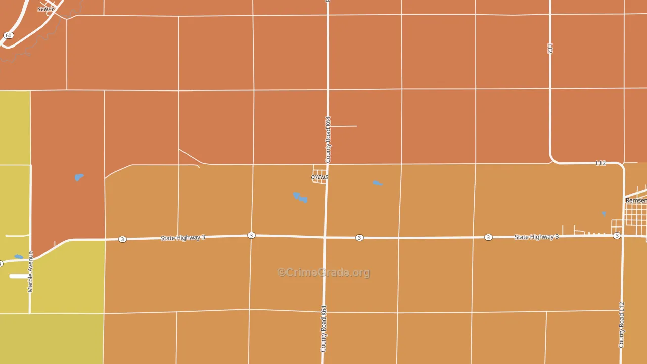 Oyens, IA Map of Robbery Rates