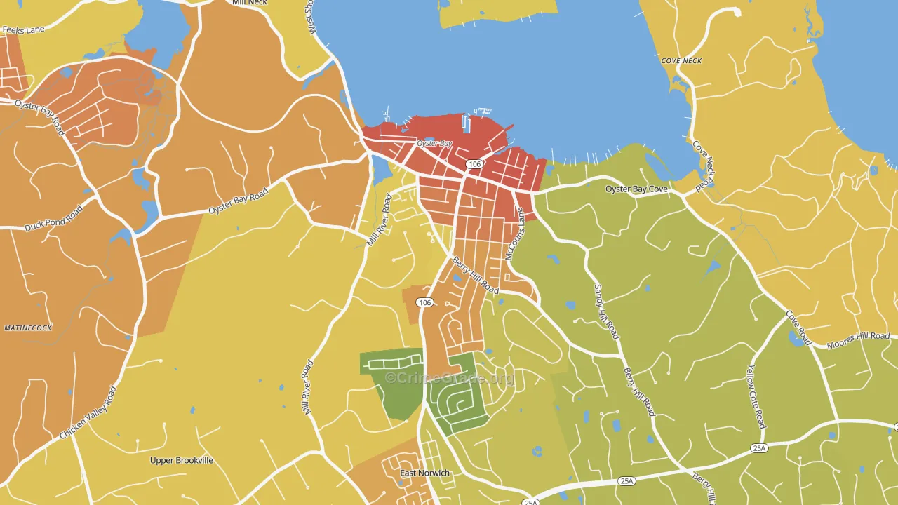 Oyster Bay, NY Map of Robbery Rates