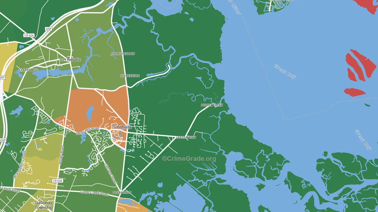 Oyster Creek, NJ Map of Robbery Rates