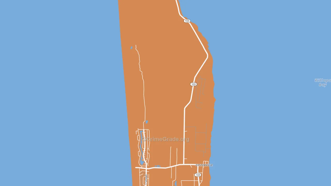 Oysterville, WA Map of Robbery Rates