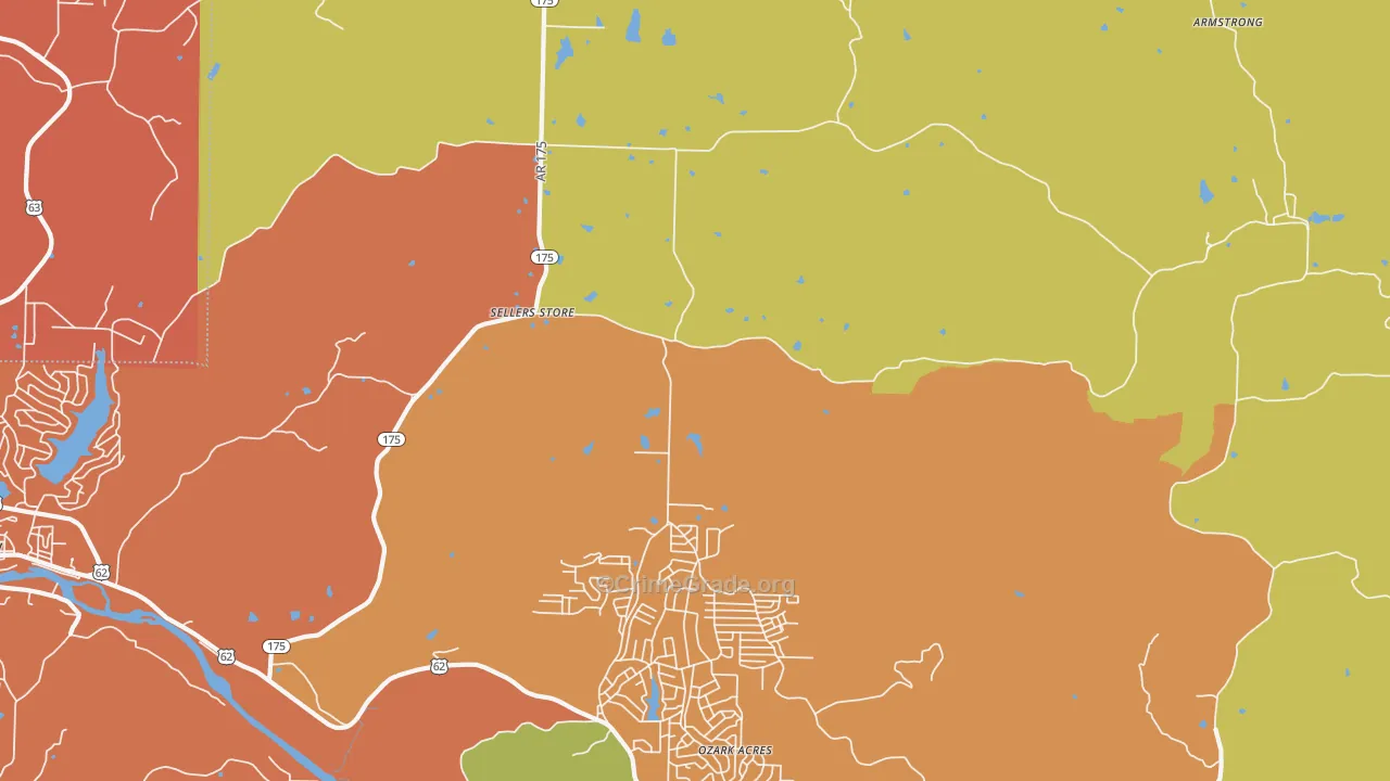 Ozark Acres, AR Map of Robbery Rates