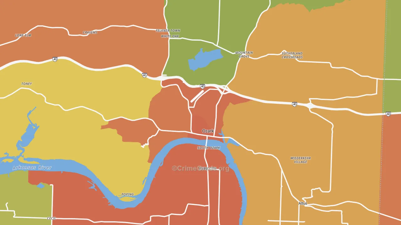 Ozark, AR Map of Robbery Rates
