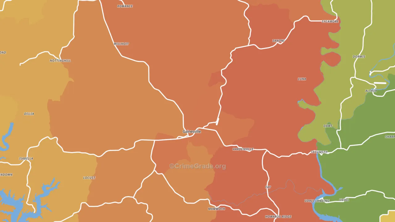 Ozark County, MO Map of Robbery Rates