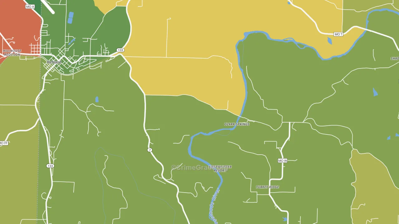 Ozark Springs, MO Map of Robbery Rates