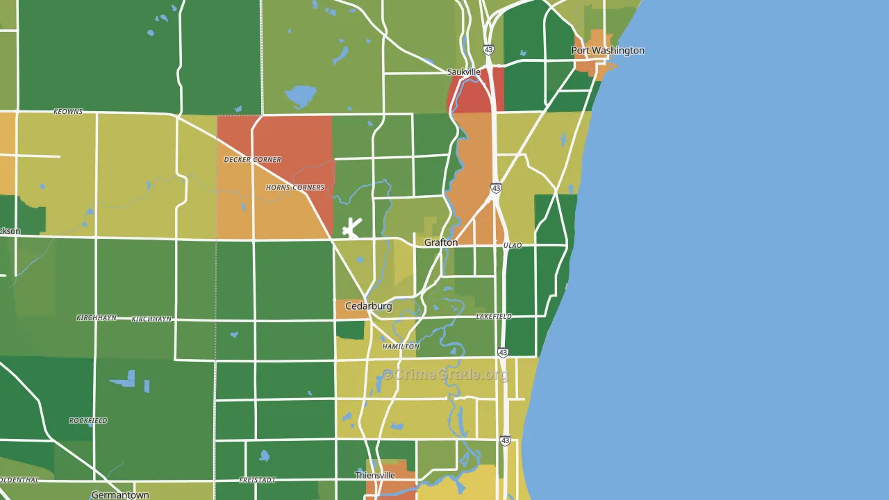 Ozaukee County, WI Map of Robbery Rates