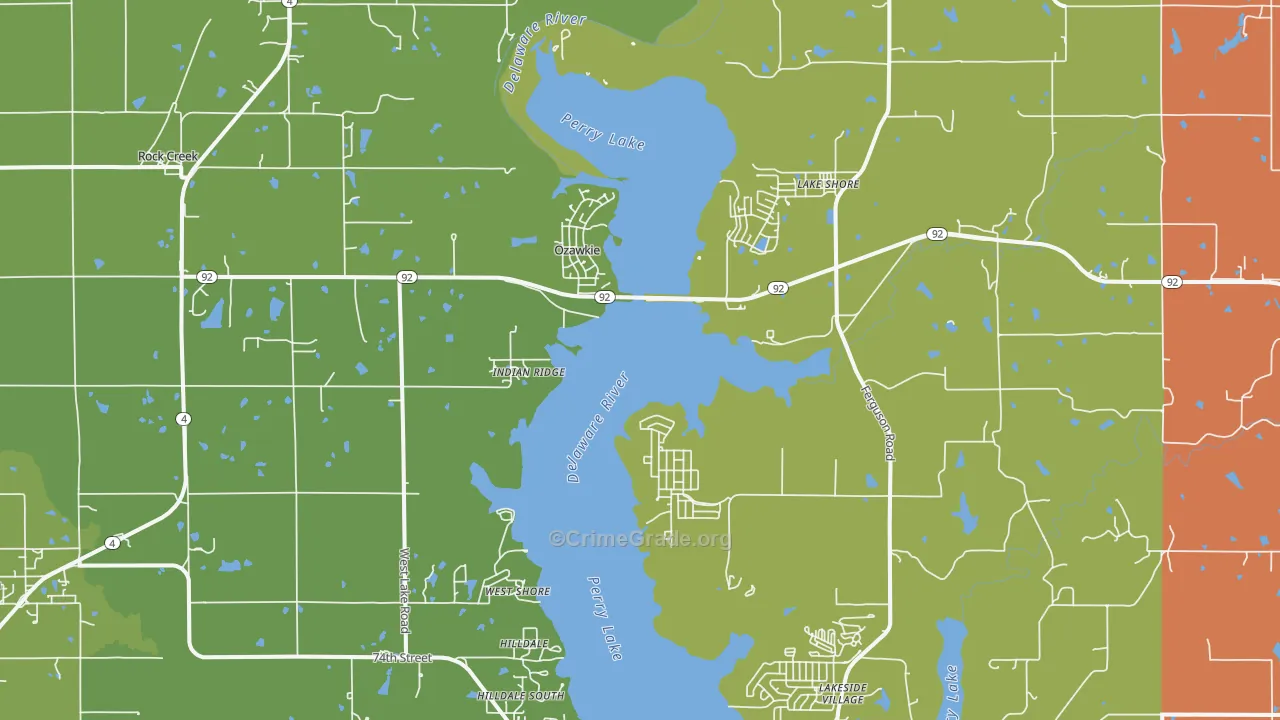 Ozawkie, KS Map of Robbery Rates