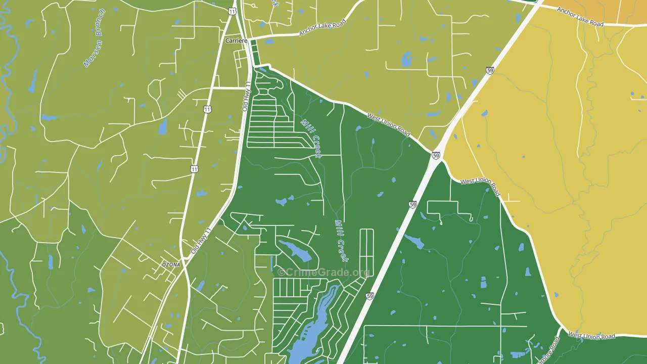 Ozona, MS Map of Robbery Rates