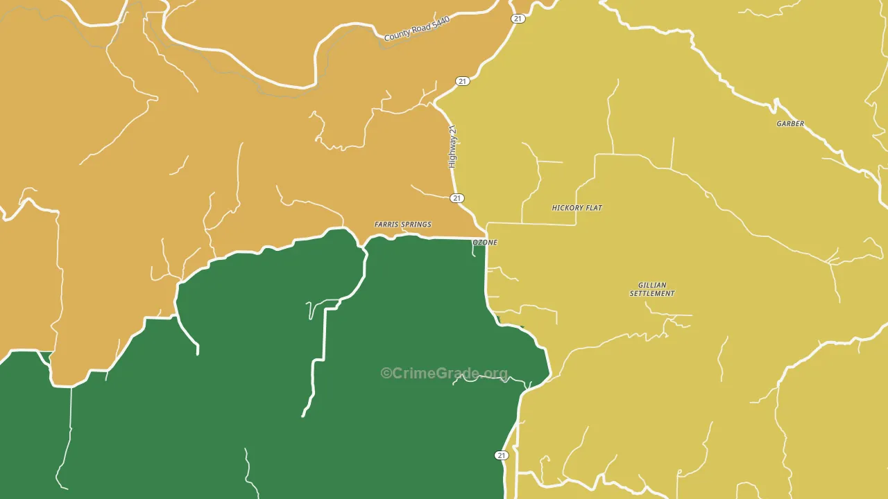 Ozone, AR Map of Robbery Rates