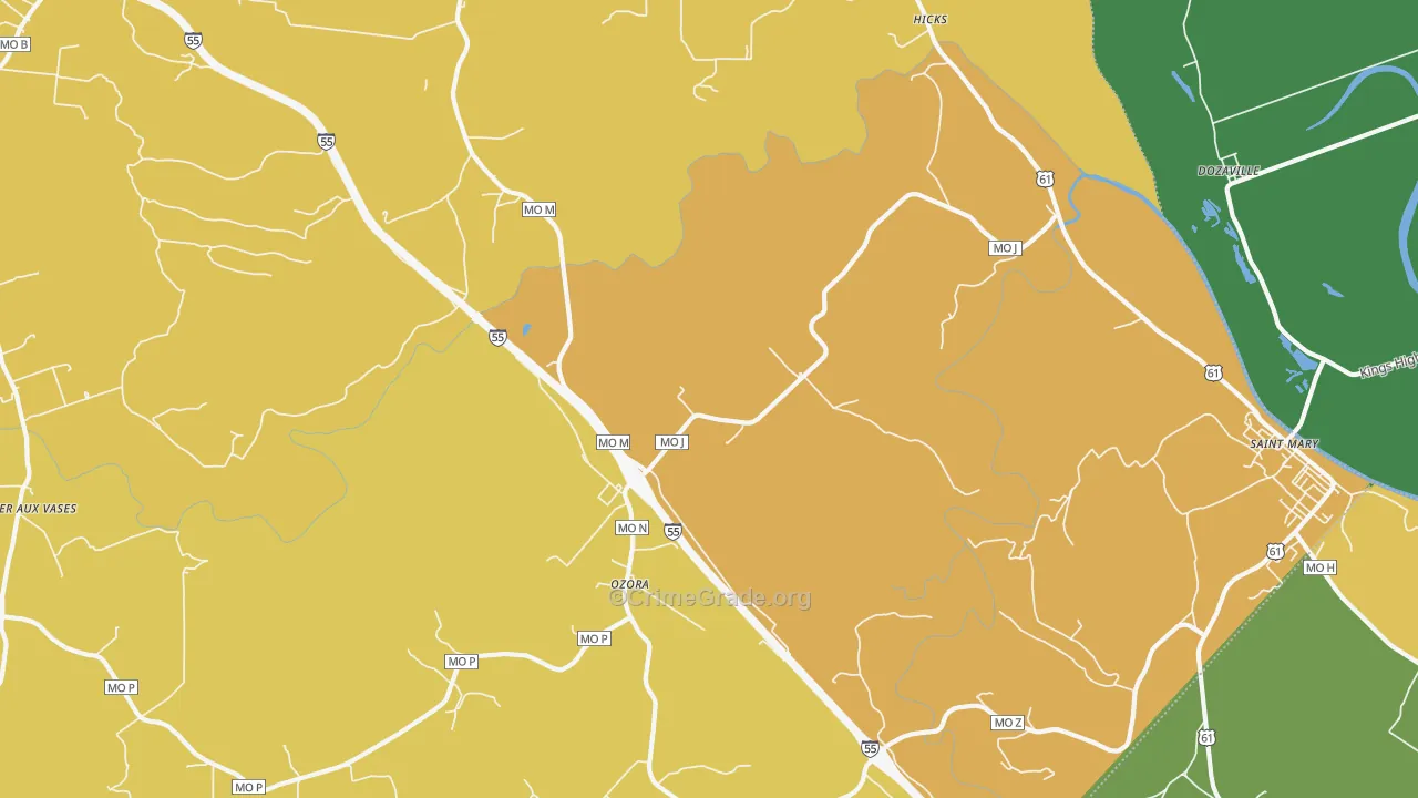 Ozora, MO Map of Robbery Rates