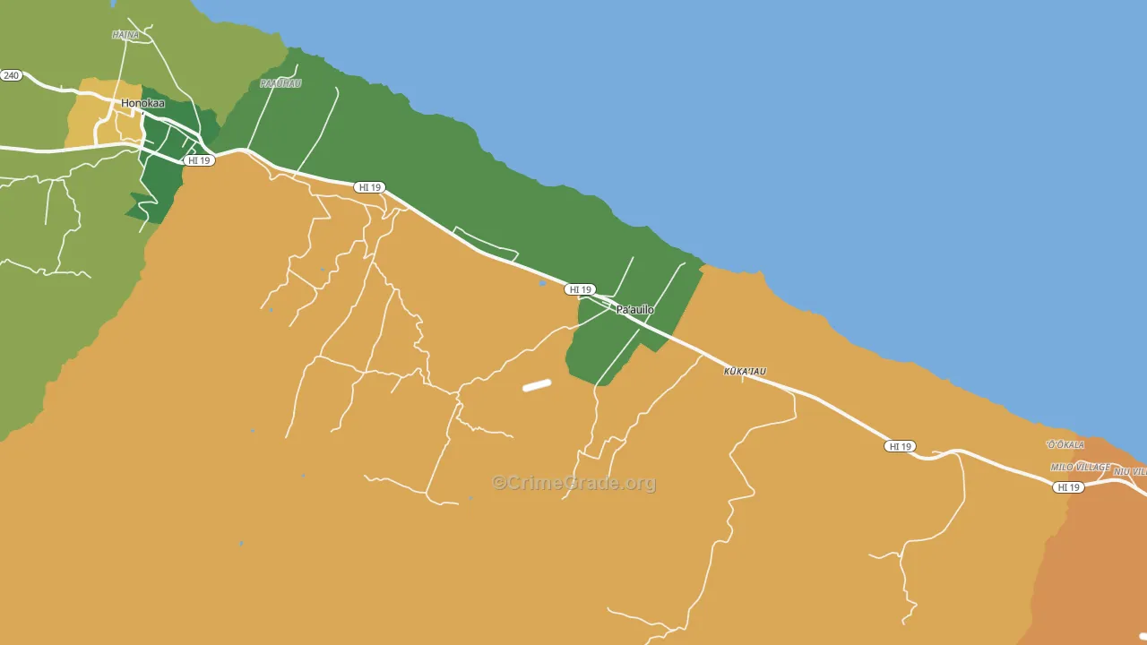 Paauilo, HI Map of Robbery Rates