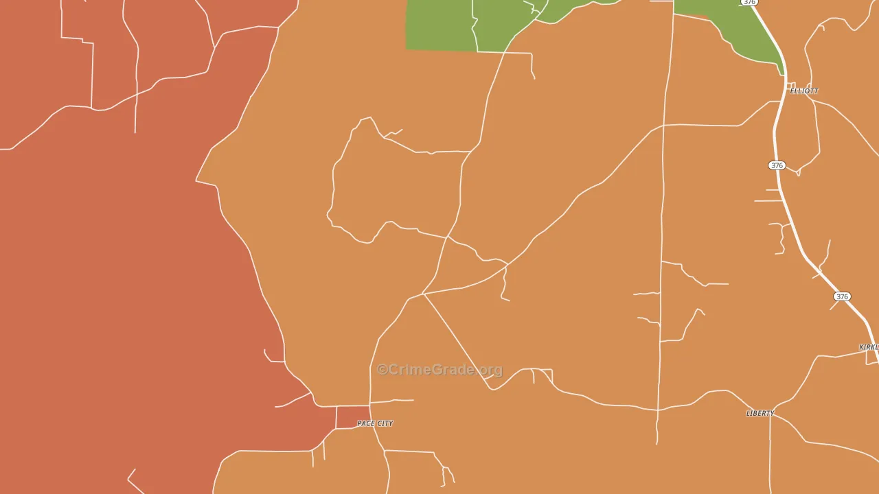 Pace City, AR Map of Robbery Rates