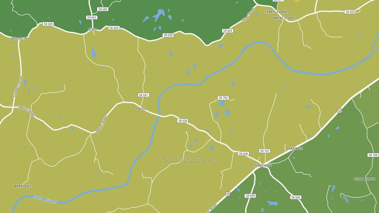 Paces, VA Map of Robbery Rates