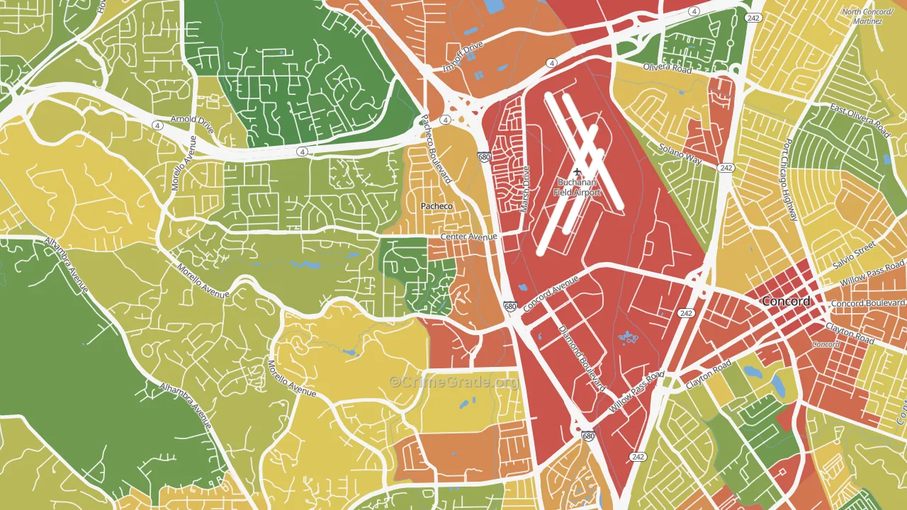 Pacheco-Martinez, Martinez, CA Map of Robbery Rates