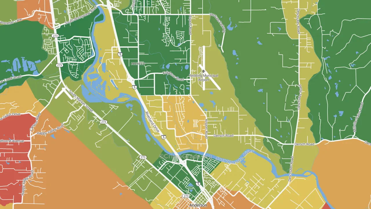 Pacheco, Redding, CA Map of Robbery Rates