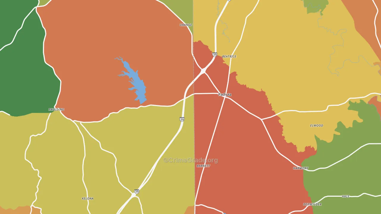 Pachuta, MS Map of Robbery Rates